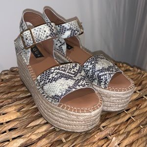 Aqua snake skin wedges